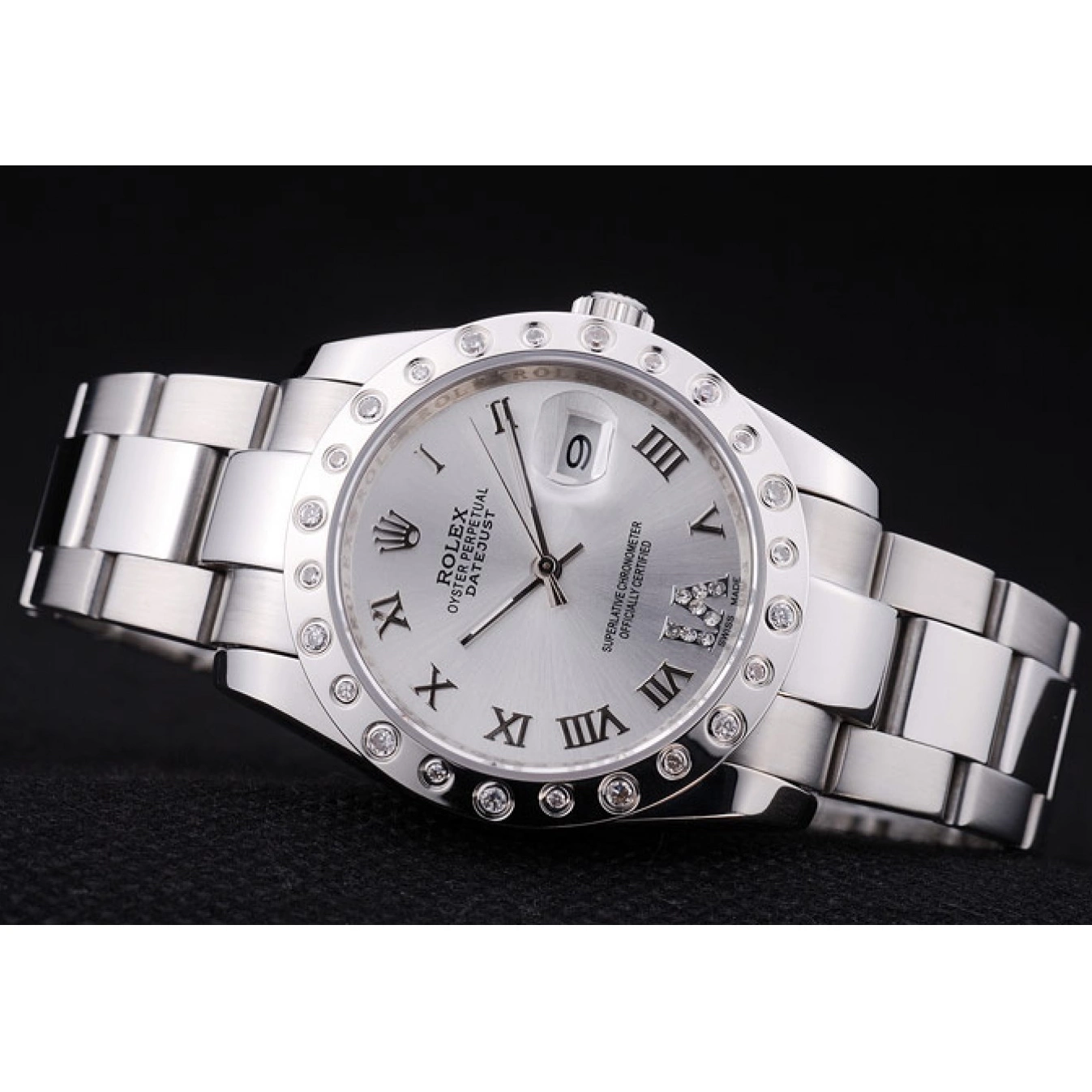 Aaa replica watch Silver 7468 Datejust Dial Rolex Bezel Diamond 0708